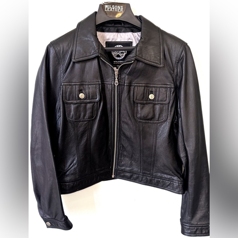 Leather Jean Style Jacket w/ Satin Lining, Black Size XL